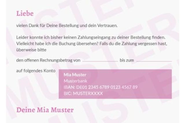 Karte Zahlungserinnerung Text individuell