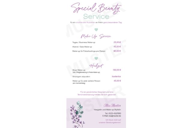 Preisliste Special Beauty Service